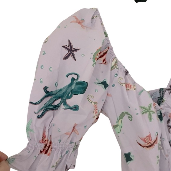Hill House Ophelia Dress in Sea Creatures Puff Sleeves Babydoll Pockets NWT - Picture 5 of 14
